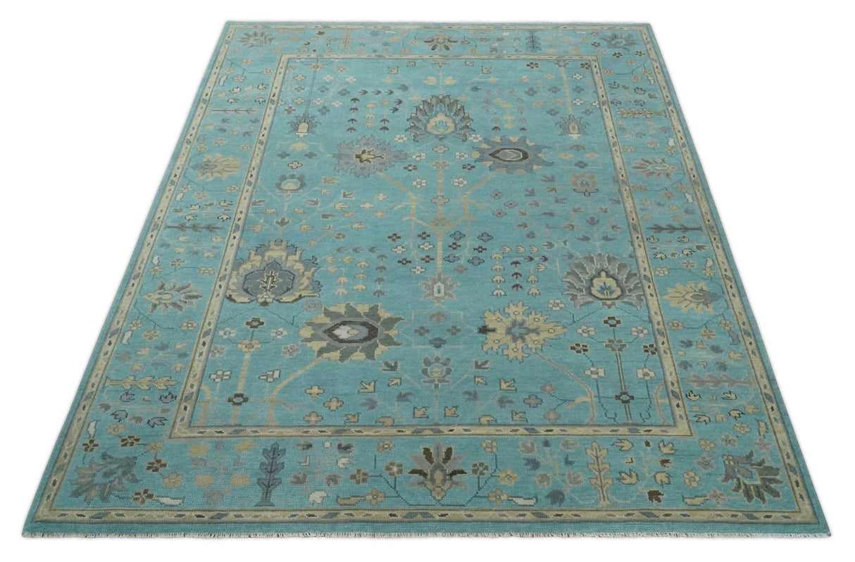Antique Blue, Silver and Beige Hand Knotted Multi Size Traditional Floral Vintage Wool Area Rug