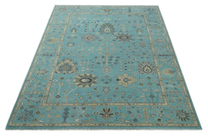 Antique Blue, Silver and Beige Hand Knotted Multi Size Traditional Floral Vintage Wool Area Rug