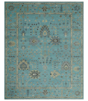 Antique Blue, Silver and Beige Hand Knotted Multi Size Traditional Floral Vintage Wool Area Rug
