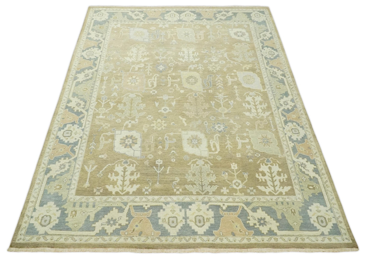 Antique Brown, Gray and Beige 8x10, 6x9 and 4x6 Hand Knotted Traditional Persian Oushak Wool Rug | AC2