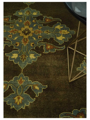 Antique Brown and Blue 8x10 Hand Knotted Heriz Serapi Medallion Area Rug | AC19810