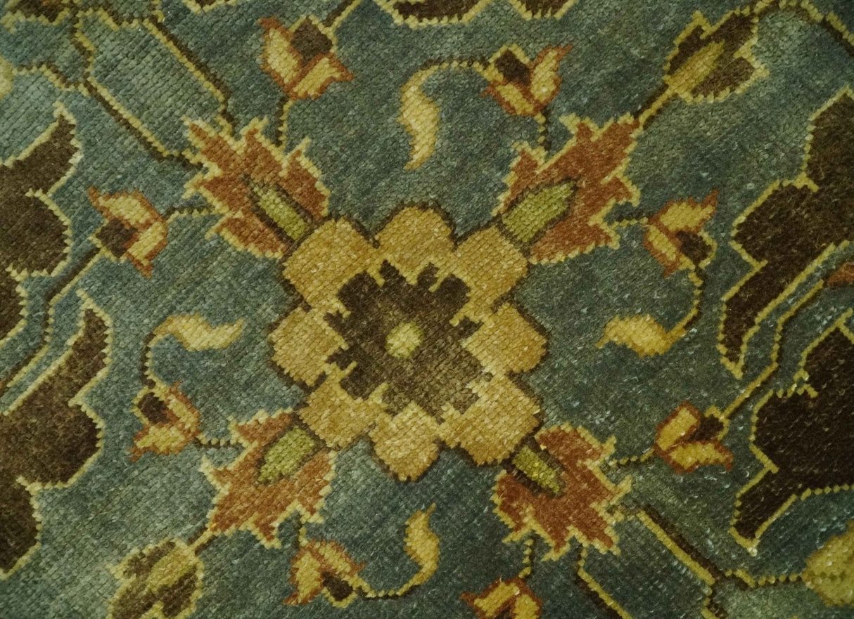 Antique Brown and Blue 8x10 Hand Knotted Heriz Serapi Medallion Area Rug | AC19810