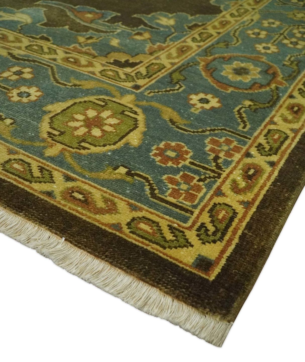 Antique Brown and Blue 8x10 Hand Knotted Heriz Serapi Medallion Area Rug | AC19810