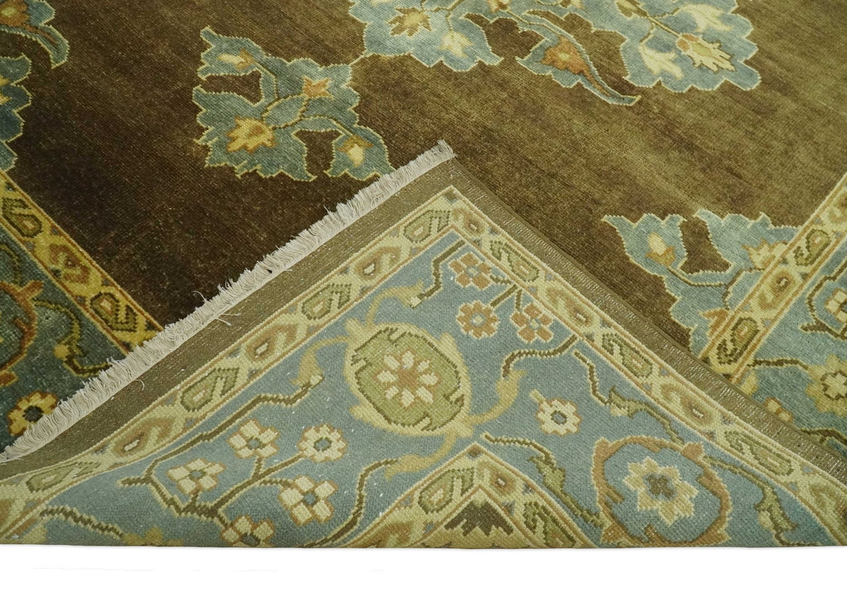 Antique Brown and Blue 8x10 Hand Knotted Heriz Serapi Medallion Area Rug | AC19810