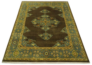Antique Brown and Blue 8x10 Hand Knotted Heriz Serapi Medallion Area Rug | AC19810
