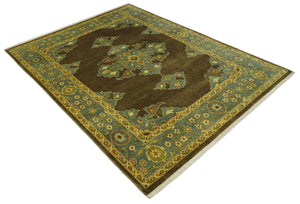 Antique Brown and Blue 8x10 Hand Knotted Heriz Serapi Medallion Area Rug | AC19810