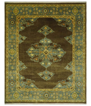 Antique Brown and Blue 8x10 Hand Knotted Heriz Serapi Medallion Area Rug | AC19810