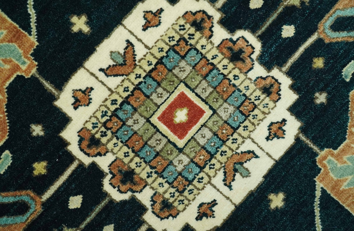 Antique Design Rust, Teal and Green Fine Hand knotted Traditional Heriz 9x12 wool area rug