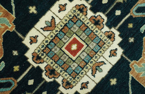 Antique Design Rust, Teal and Green Fine Hand knotted Traditional Heriz 9x12 wool area rug