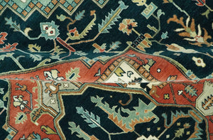 Antique Design Rust, Teal and Green Fine Hand knotted Traditional Heriz 9x12 wool area rug