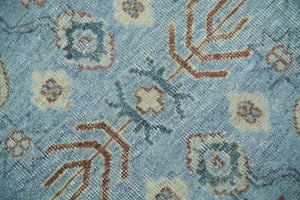 Antique Distressed finished Aqua, Beige and Brown Hand Knotted Low Pile Wool Area Rug