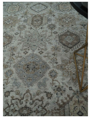 Antique Distressed style Ivory, Charcoal and Beige Low Pile 8x10 wool Area Rug