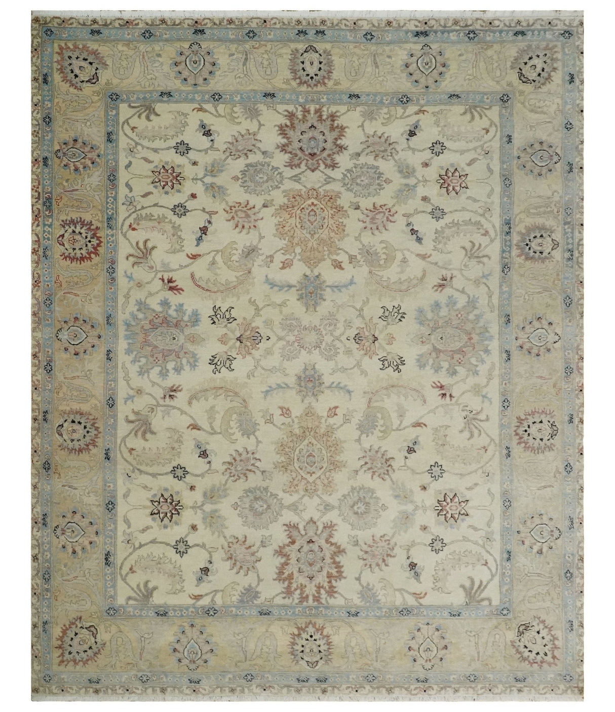 Antique Fine 8x10 Hand Knotted Ivory and Beige Traditional Vintage Persian Wool Rug | TRDCP717