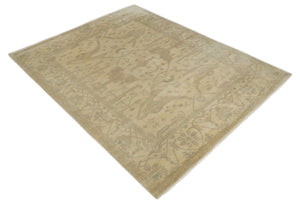 Antique Finish Hand Knotted 8x10 Beige and Brown Traditional Oushak Area Rug