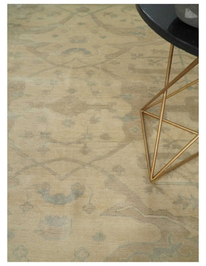 Antique Finish Hand Knotted 8x10 Beige and Brown Traditional Oushak Area Rug