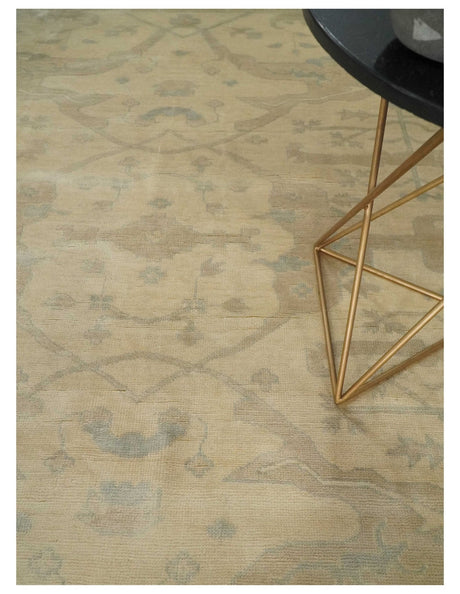 Antique Finish Hand Knotted 8x10 Beige and Brown Traditional Oushak Area Rug