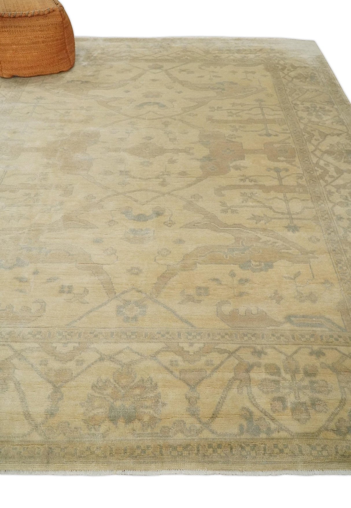 Antique Finish Hand Knotted 8x10 Beige and Brown Traditional Oushak Area Rug