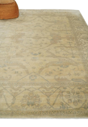 Antique Finish Hand Knotted 8x10 Beige and Brown Traditional Oushak Area Rug