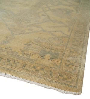 Antique Finish Hand Knotted 8x10 Beige and Brown Traditional Oushak Area Rug