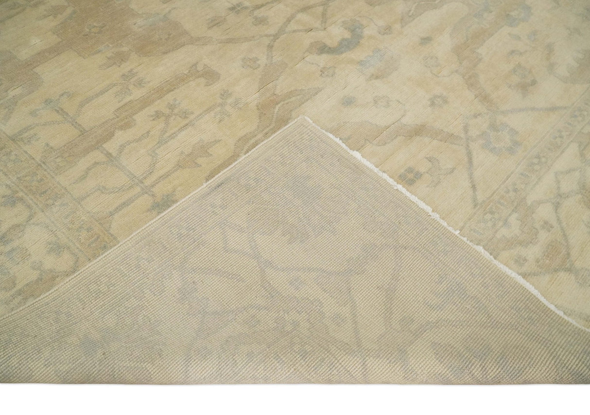 Antique Finish Hand Knotted 8x10 Beige and Brown Traditional Oushak Area Rug
