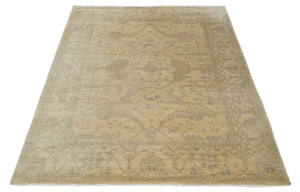 Antique Finish Hand Knotted 8x10 Beige and Brown Traditional Oushak Area Rug