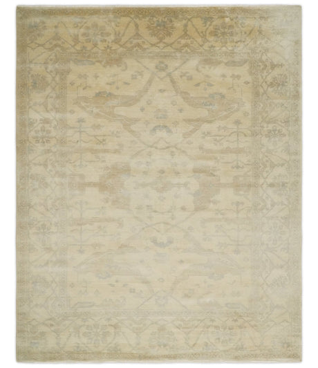 Antique Finish Hand Knotted 8x10 Beige and Brown Traditional Oushak Area Rug