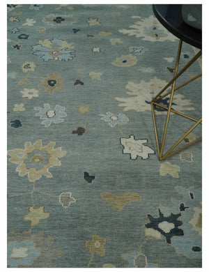 Antique Finish Multi Size Hand Knotted Oushak Silver and Beige Traditional Area Rug