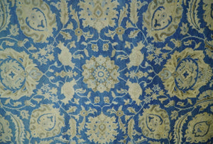 Antique Finish Oushak 8x10 Hand Knotted Blue and Beige Traditional Wool Area Rug