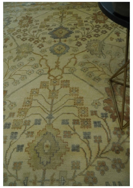 Antique Floral Beige, Olive and Rust Hand knotted Oriental Oushak 8x10 wool Area rug