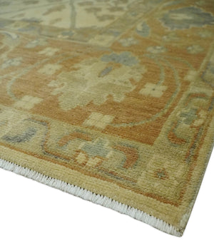 Antique Floral Beige, Olive and Rust Hand knotted Oriental Oushak 8x10 wool Area rug