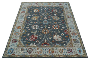 Antique Floral Hand Tufted Charcoal and Silver vintage Style colorful Traditional Oushak Multi Size wool Area Rug, Kids, Living Room and Bedroom Rug