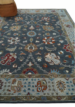 Antique Floral Hand Tufted Charcoal and Silver vintage Style colorful Traditional Oushak Multi Size wool Area Rug, Kids, Living Room and Bedroom Rug
