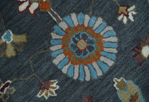 Antique Floral Hand Tufted Charcoal and Silver vintage Style colorful Traditional Oushak Multi Size wool Area Rug, Kids, Living Room and Bedroom Rug