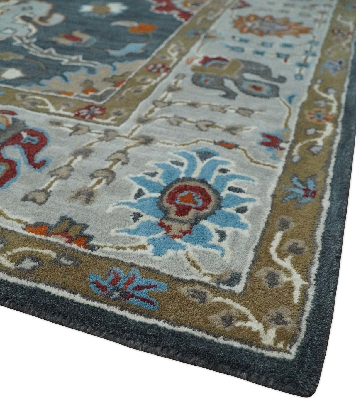 Antique Floral Hand Tufted Charcoal and Silver vintage Style colorful Traditional Oushak Multi Size wool Area Rug, Kids, Living Room and Bedroom Rug