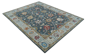 Antique Floral Hand Tufted Charcoal and Silver vintage Style colorful Traditional Oushak Multi Size wool Area Rug, Kids, Living Room and Bedroom Rug