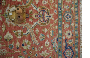 Antique Floral Style Rust, Teal, Ivory and Olive Hand Knotted Oriental Oushak 8x10 Wool Area Rug