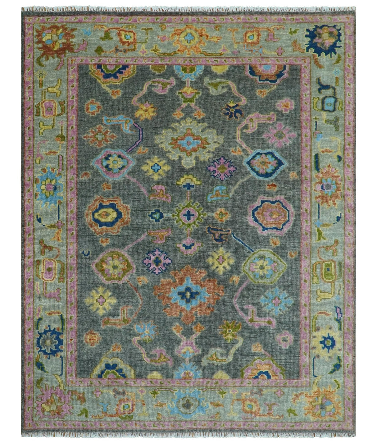 Antique Gray and Pink 5x8, 6x9, 8x10, 9x12, 10x14 and 12x15 Wool Traditional Persian Silver Vibrant Colorful Hand knotted Oushak Area Rug | TRDCP787