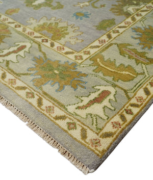 Antique Moss 8x10 Hand Knotted Silver and Green Traditional Persian Antique Wool Rug | TRDCP766810