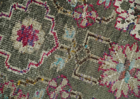 Antique Moss Green 5x8 Hand Knotted Beige and Pink Persian made of Bamboo Silk Area Rug | OP70