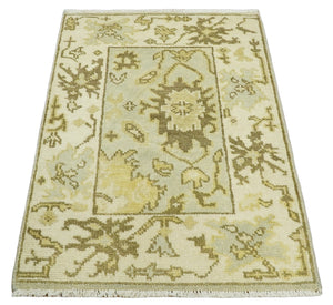 Antique Oushak 2x3 Beige and Brown Hand Knotted Entryway Wool Area Rug | TRD1925223