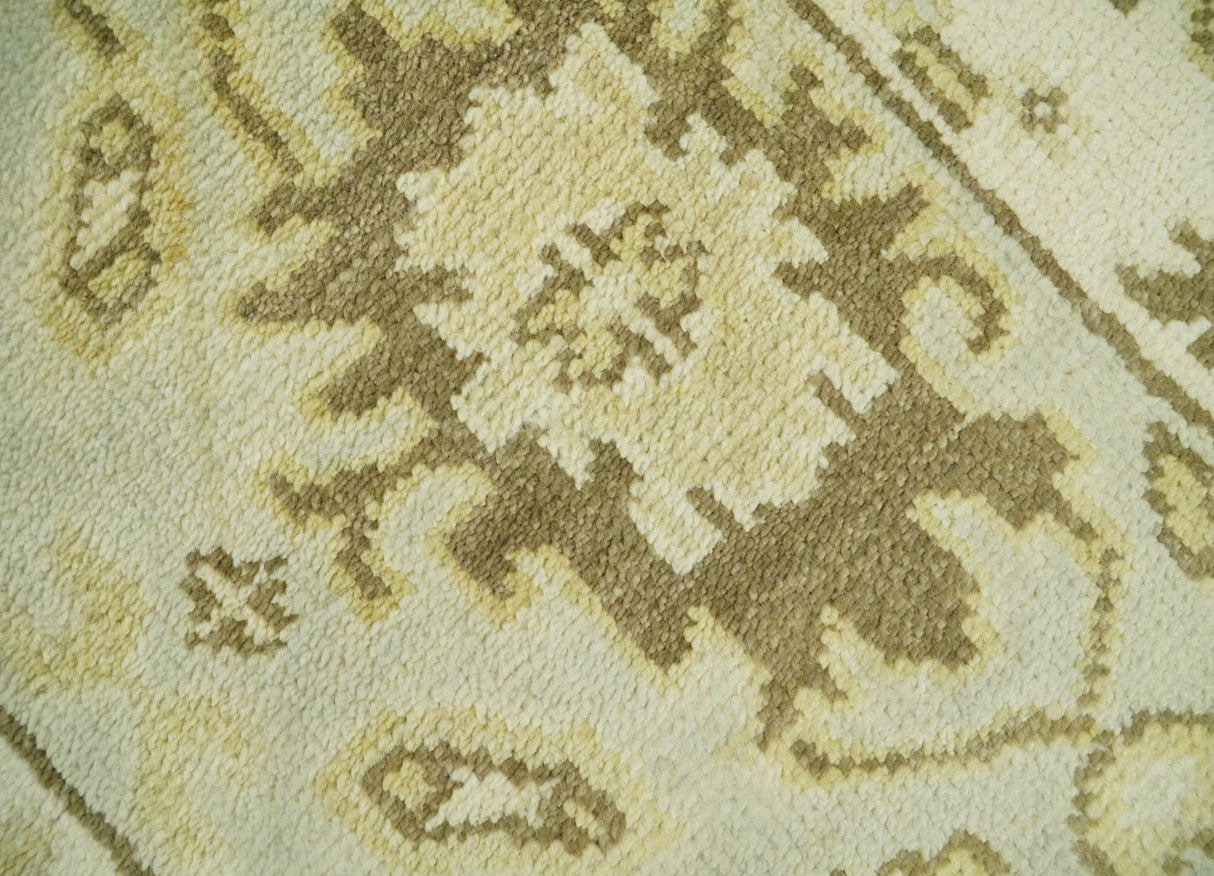 Antique Oushak 2x3 Beige and Brown Hand Knotted Entryway Wool Area Rug | TRD1925223