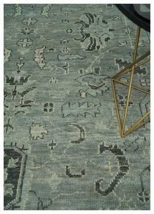 Antique Oushak Silver and Charcoal Multi size Wool Area Rug