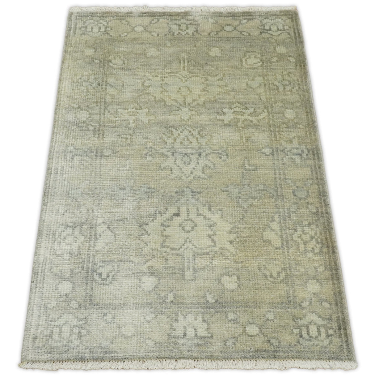 Antique Persian 2x3 Beige and Gray Hand Knotted Entryway Wool Area Rug | TRD2954723