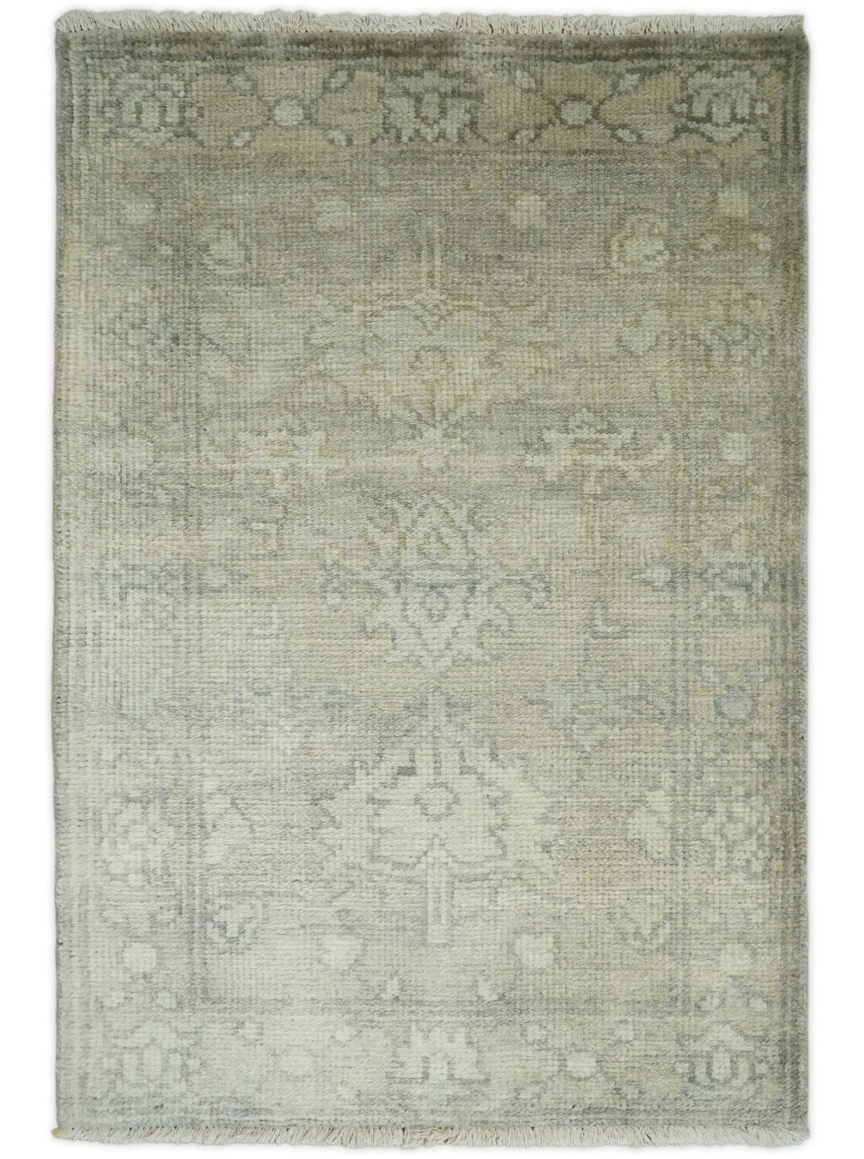 Antique Persian 2x3 Beige and Gray Hand Knotted Entryway Wool Area Rug | TRD2954723