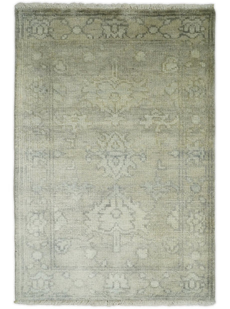 Antique Persian 2x3 Beige and Gray Hand Knotted Entryway Wool Area Rug | TRD2954723