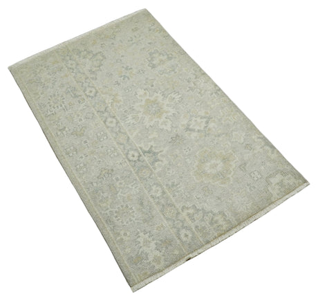 Antique Persian 2x3 Beige and Gray Hand Knotted Entryway Wool Area Rug | TRD3304823