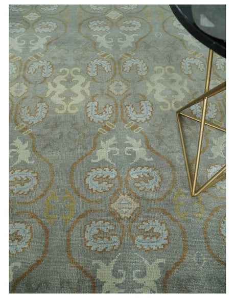 Antique Persian 8x10 Hand Knotted Gray and Beige Traditional Persian Oushak Wool Rug | AC1810