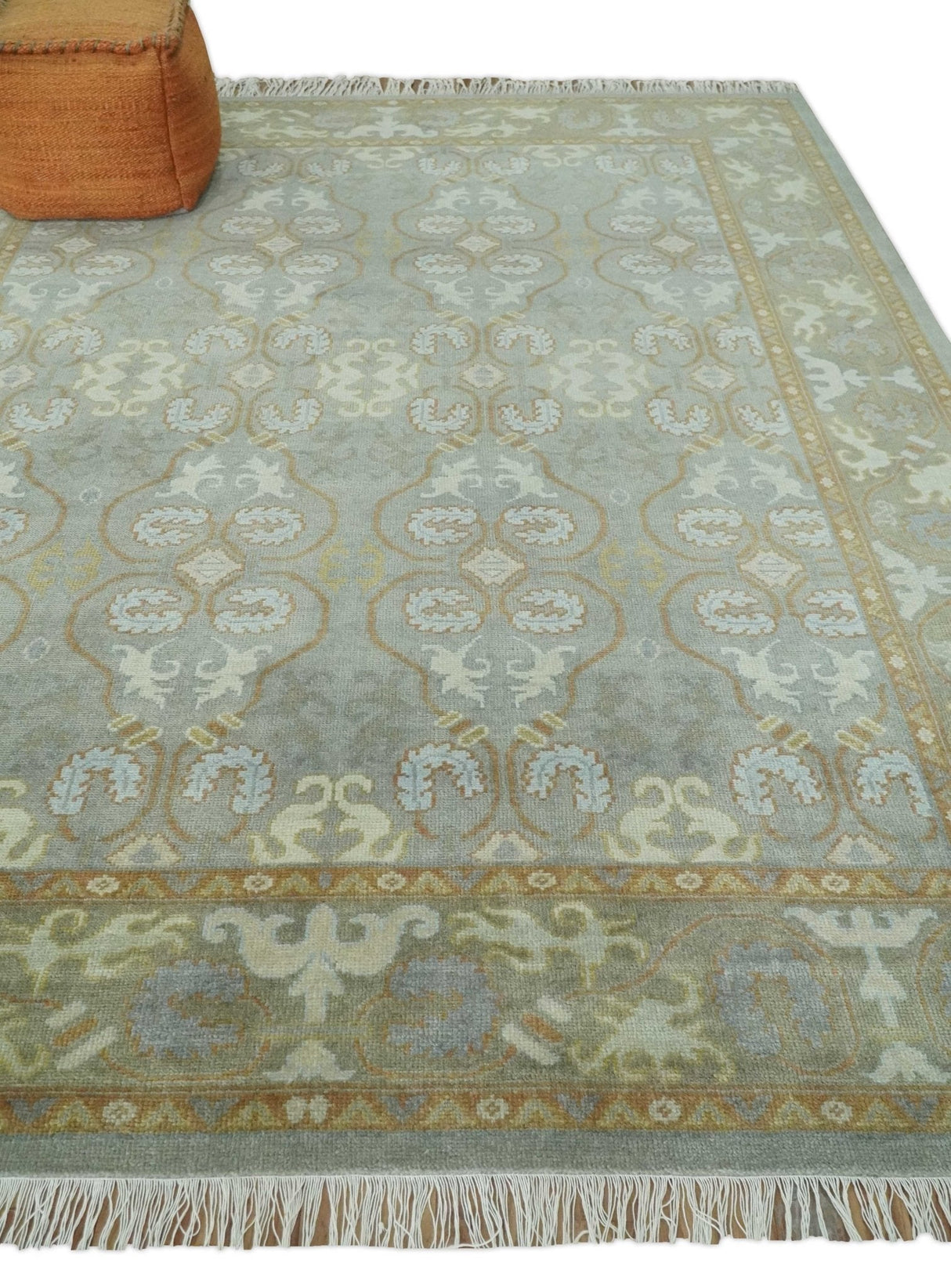 Antique Persian 8x10 Hand Knotted Gray and Beige Traditional Persian Oushak Wool Rug | AC1810
