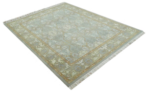 Antique Persian 8x10 Hand Knotted Gray and Beige Traditional Persian Oushak Wool Rug | AC1810