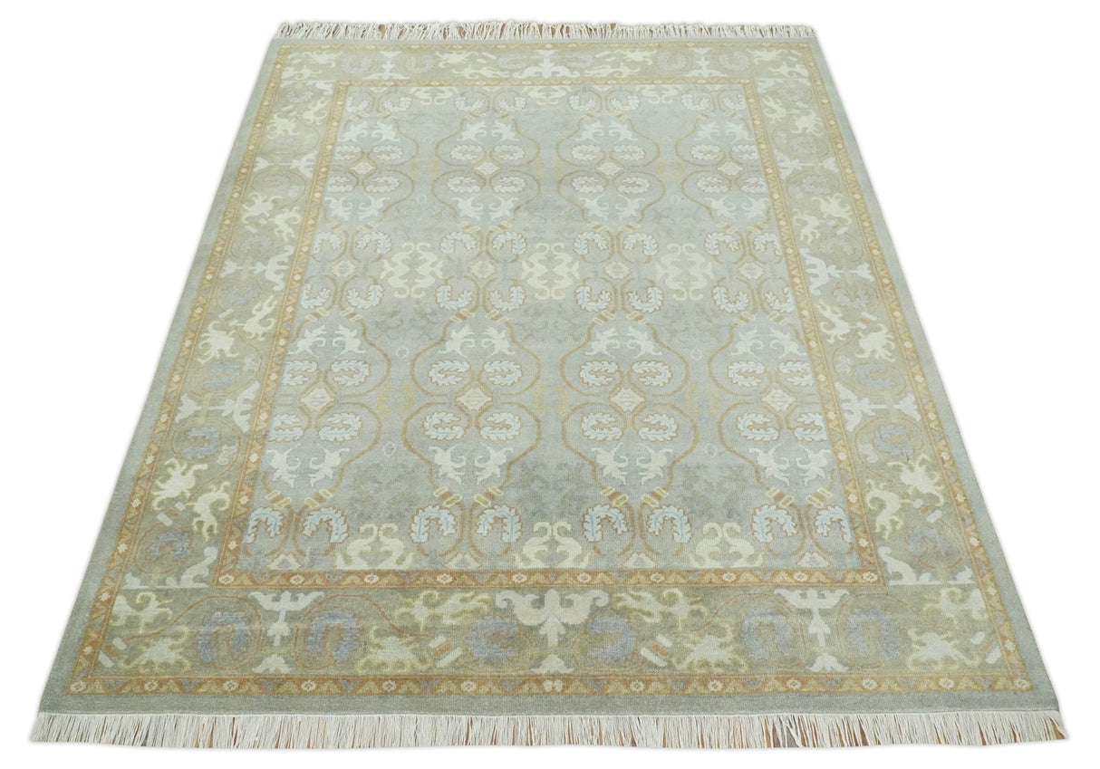 Antique Persian 8x10 Hand Knotted Gray and Beige Traditional Persian Oushak Wool Rug | AC1810